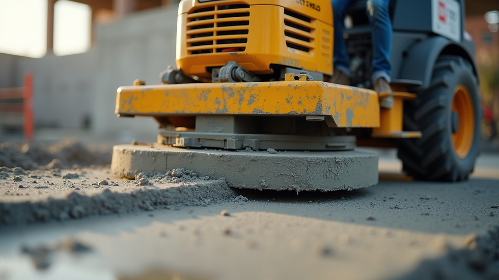 Close-up view of concrete vibrator tool compacting fresh concrete on a construction site