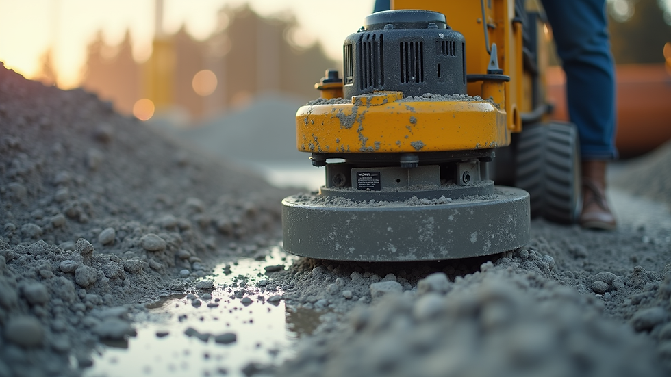 Close-up view of concrete vibrator tool in use on construction site