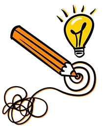 potlood met lampje en een wirwar lijn die over gaat in structuur om te duiden wat de incompany workshop zakelijk tekenen oplevert