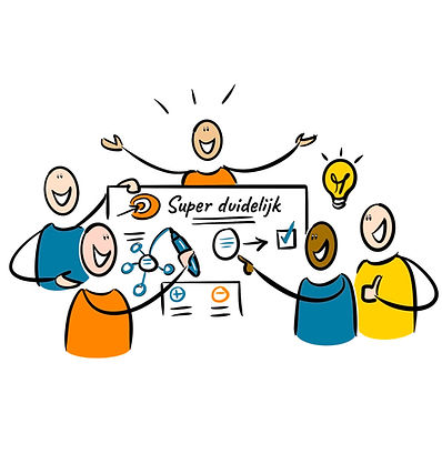 Een groep poppetjes visueel aan het werk tijdens een teamuitje en teambuilding