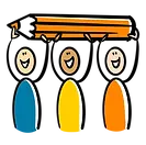 Team van poppetjes met potlood voor visuele samenwerking