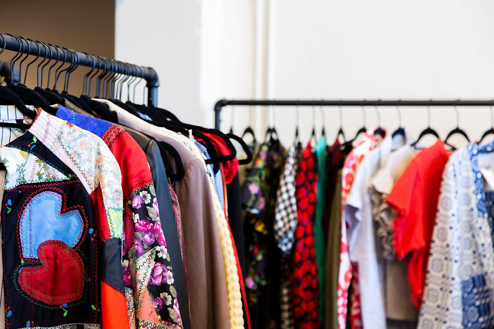 High angle view of a fashion rack with various trendy clothes
