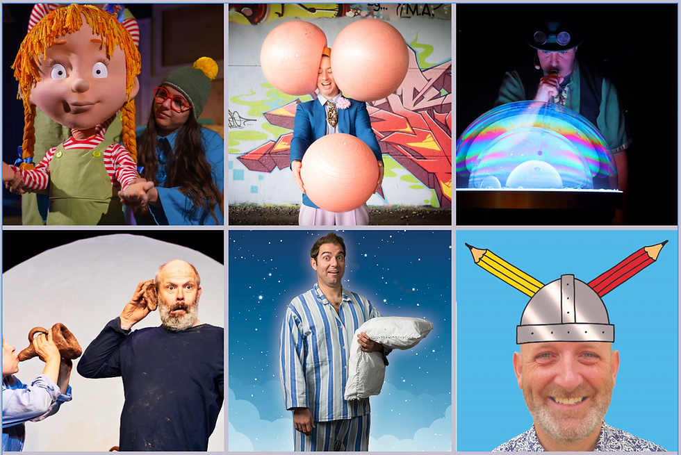 A grid of images of various kids shows - including puppets, bubbles and a man in pyjamas