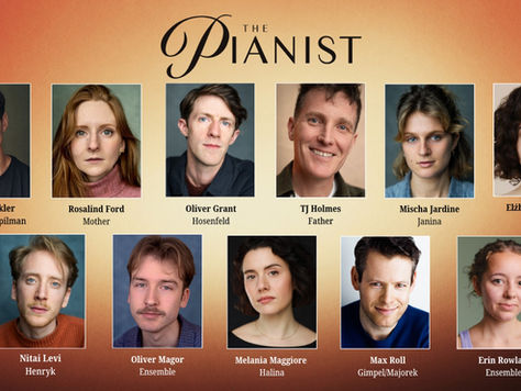 An orange background with 11 actors headshots on it and The Piant written at the top