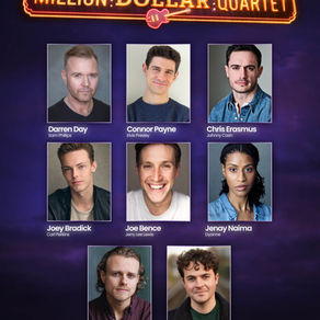 A series of actors headshots on a dark purple background
