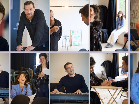 A grid of images of actors in rehearsal