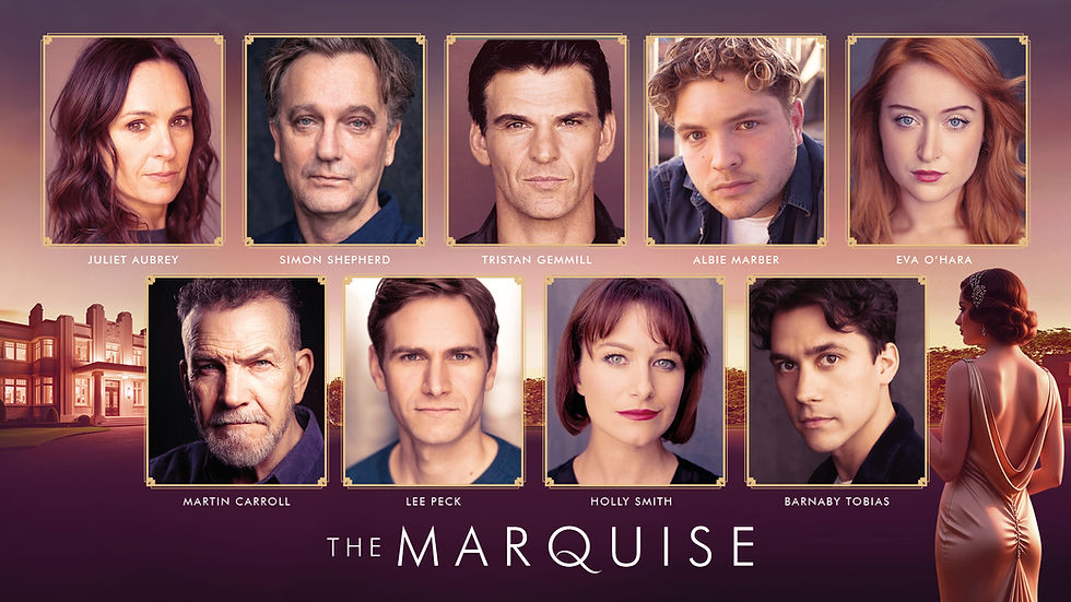 Actors headshots on a vintage background of a stately home and a lady in a dress