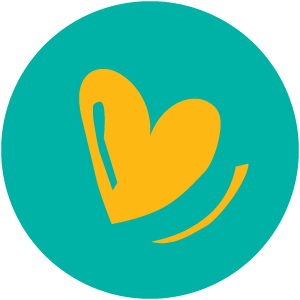 Um pequenoo círculo verde com um coração amarelo no centro