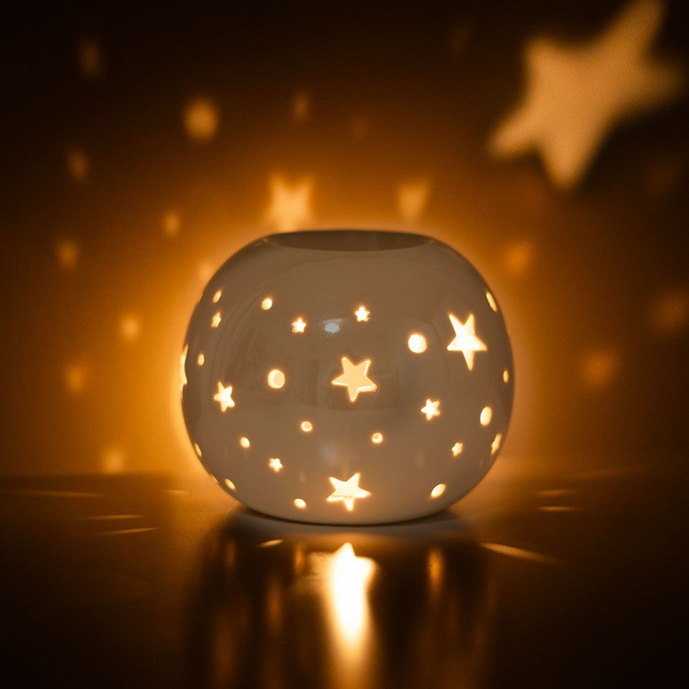 White Iridescent Star Ceramic Oil Burner