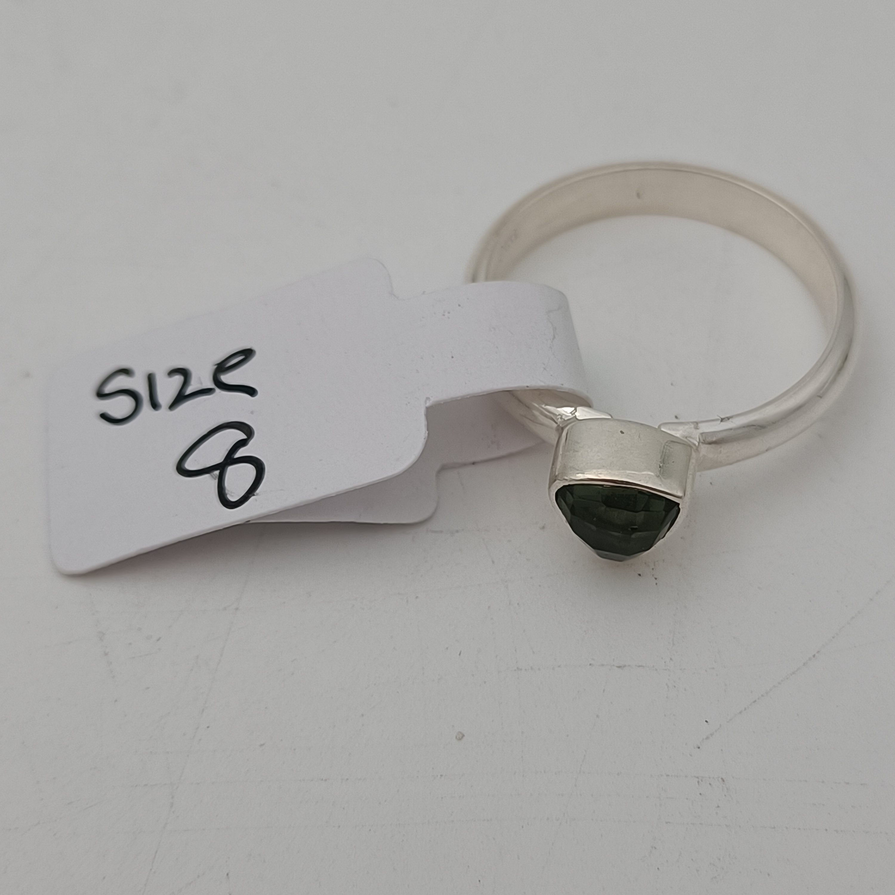 Moldavite Faceted In Sterling Silver Ring Size 8