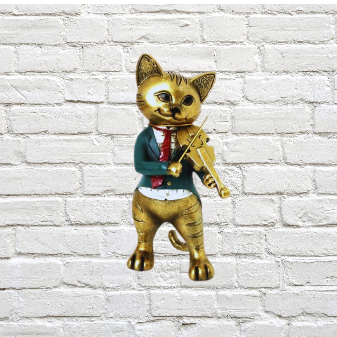 Cat Playing Violin Polyresin 20cm High