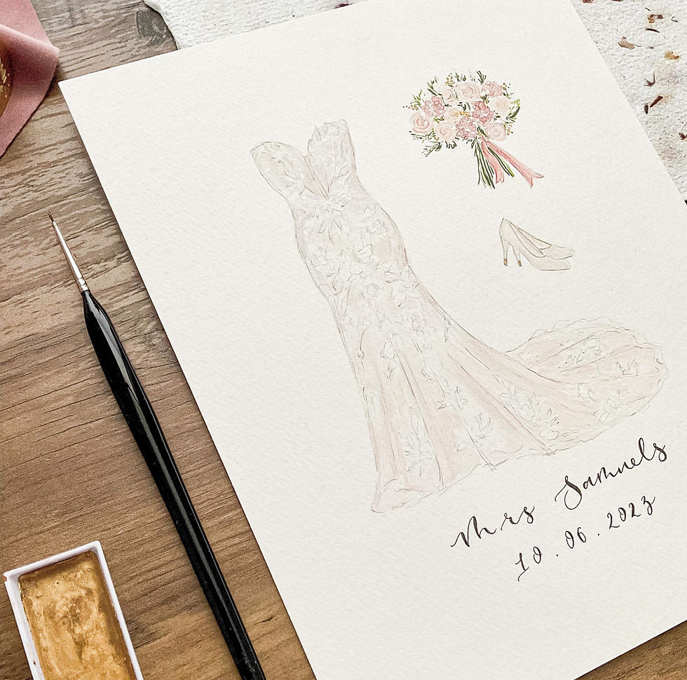 Thumbnail: Wedding outfit illustration // custom wedding outfit painting, 