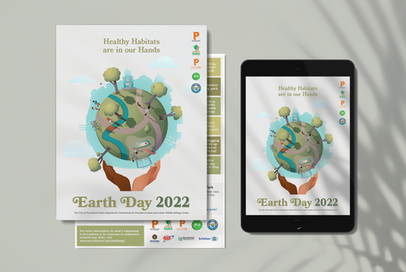 Stationary with an Earth Day 2022 design featuring a globe made solely of a park with 2 different tone hands below holding it.