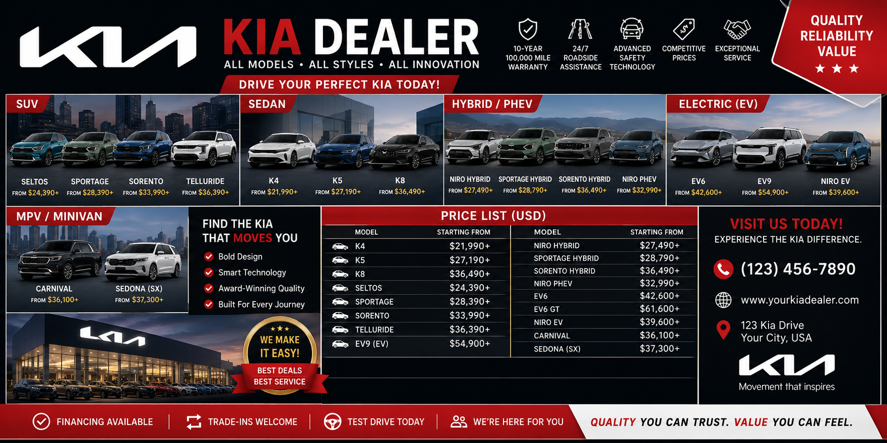 Front Signl for Dealer Kia car all kinds, all model & style. Size 2f x 4f
