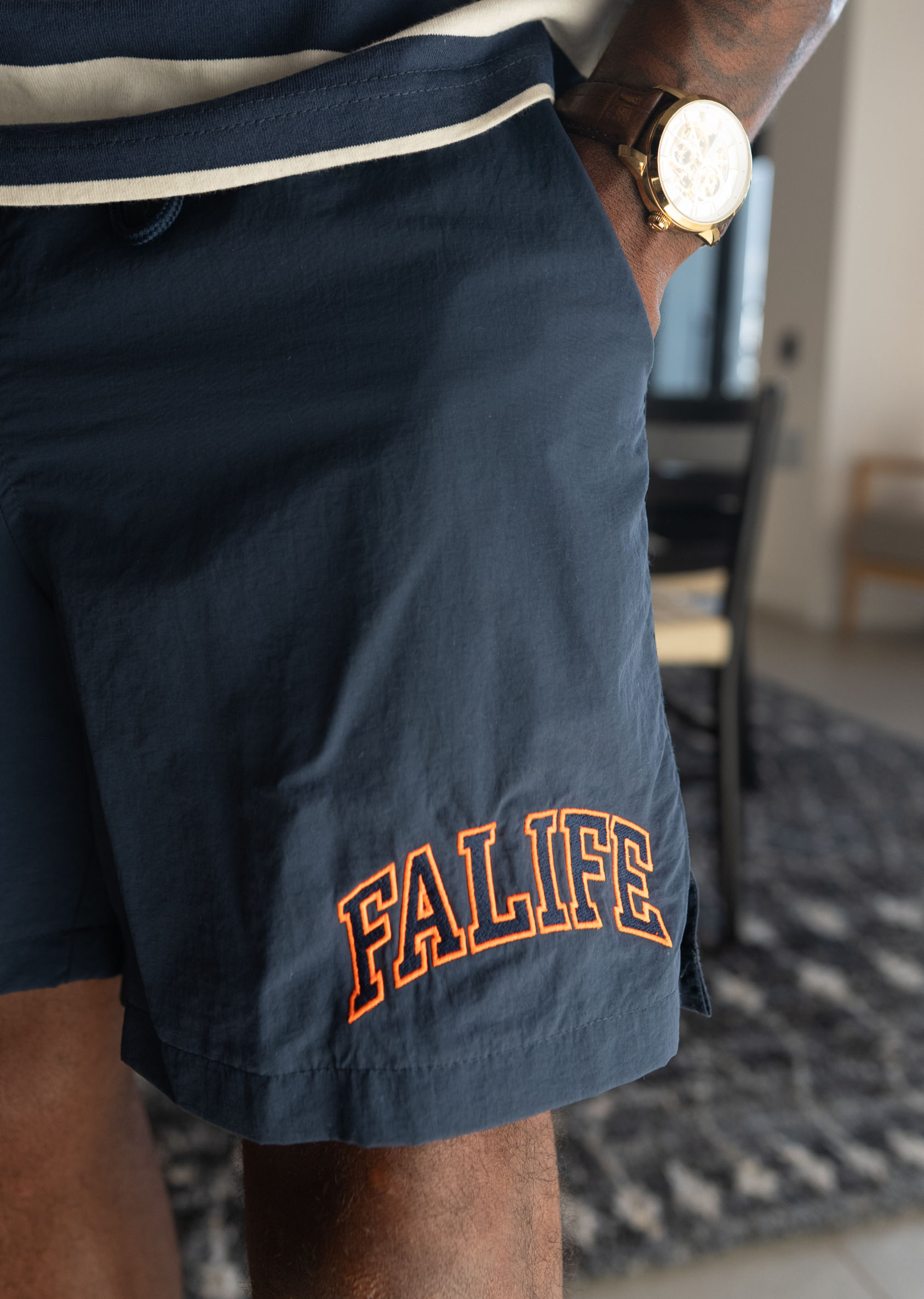 Falife Nylon Shorts Navy/Orange