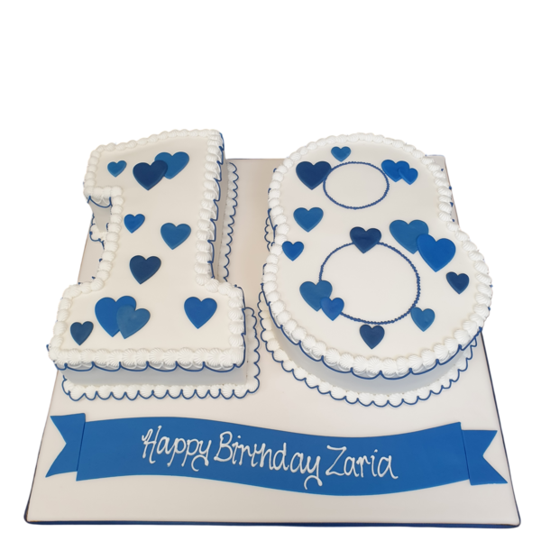 Tall, elegant 12" number cake with smooth icing and intricate detailing, perfect for birthdays and celebrations. Ideal for any milestone or special occasion.