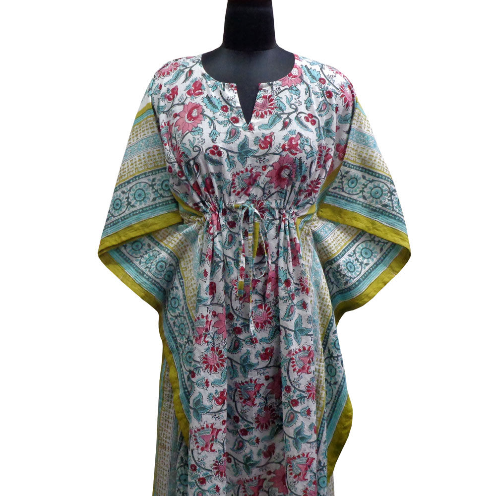 Hand Block Print Cotton Free Size Long Kaftan