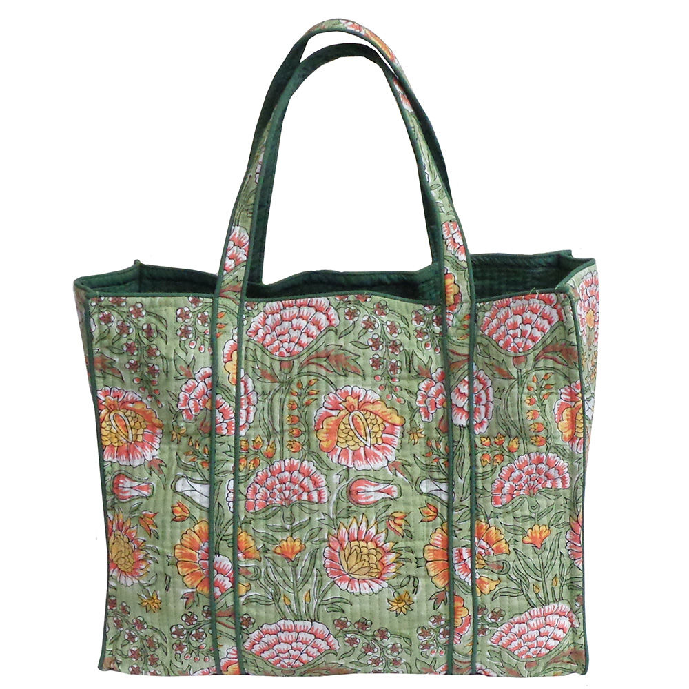 Hand Block Printed Cotton Quilted Tote Bag