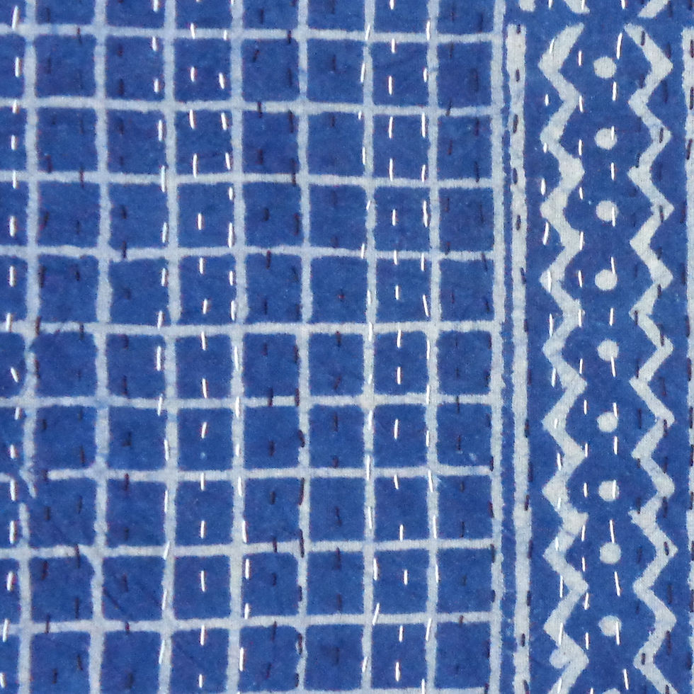 Thumbnail: Hand Block Printed Bagru Kantha Queen Size Throw/Quilt (220 cm x 270