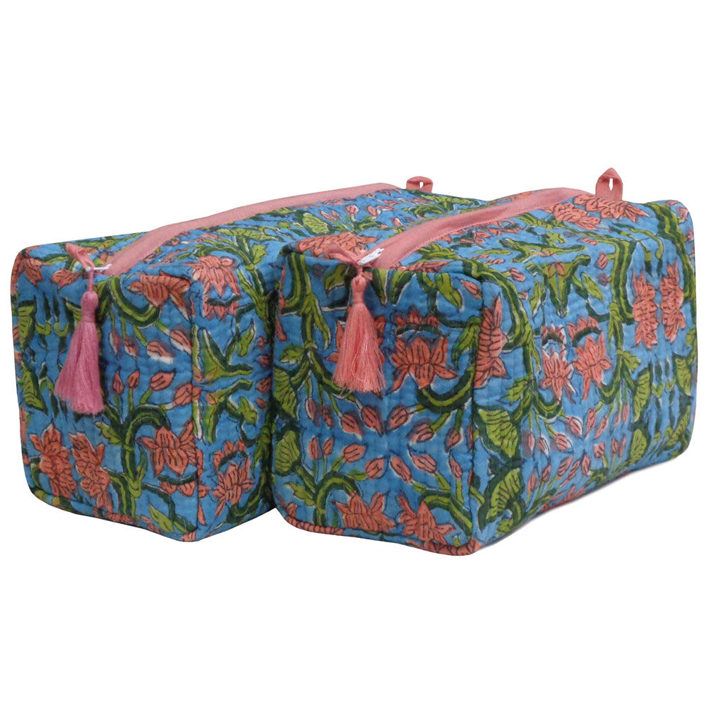 Hand Block Printed Cotton Quilted Makeup Bag (Set of 2)