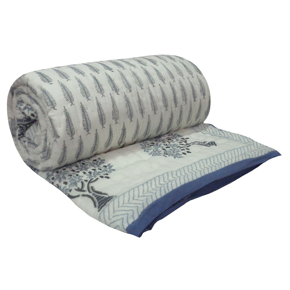 Thumbnail: Hand Block Printed Reversible Queen Size Quilt