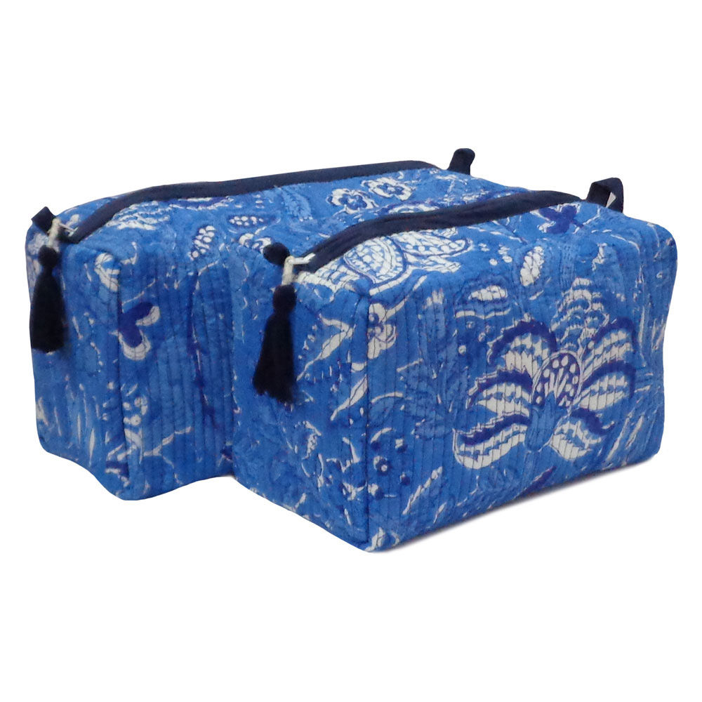 Hand Block Printed Cotton Quilted Makeup Bag (Set of 2)