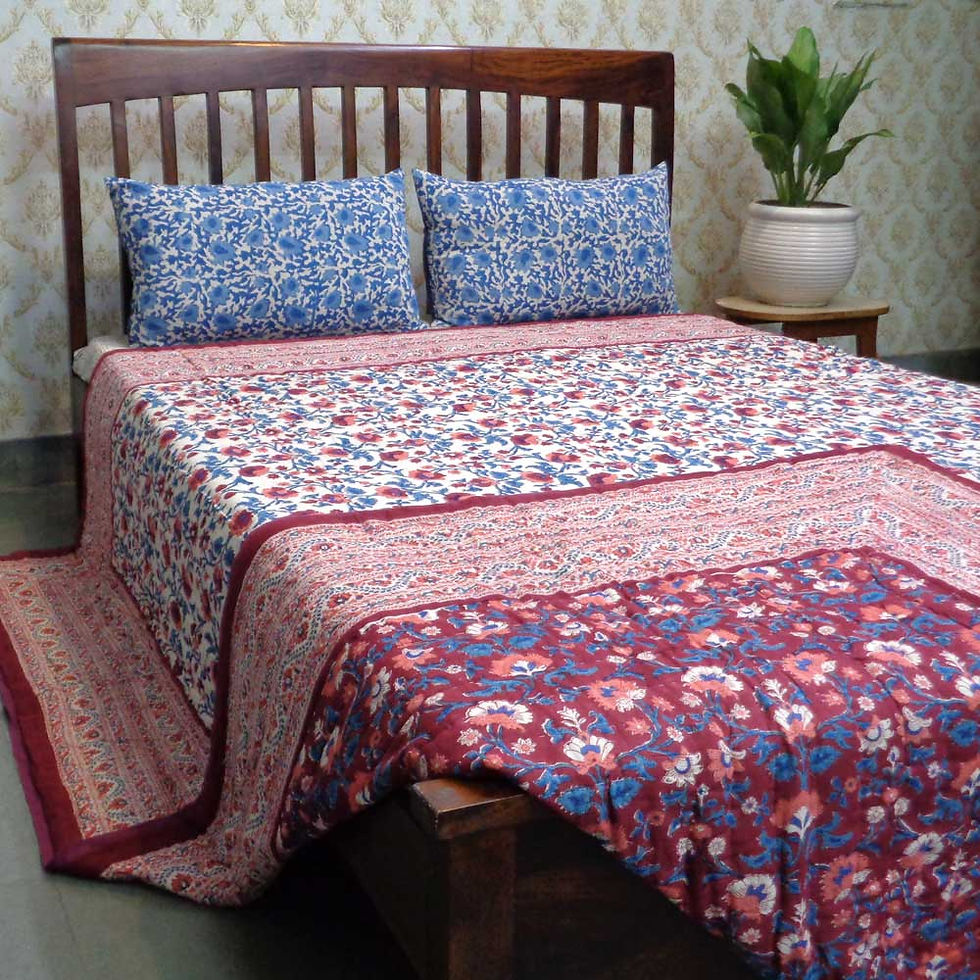 Thumbnail: Hand Block Printed Reversible King Size Quilt
