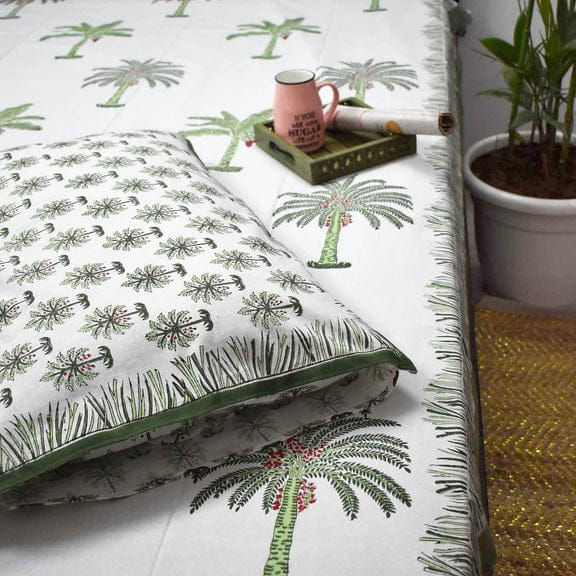 Thumbnail: Hand Block Print Cotton Bedspread with 2 Pillow Cases