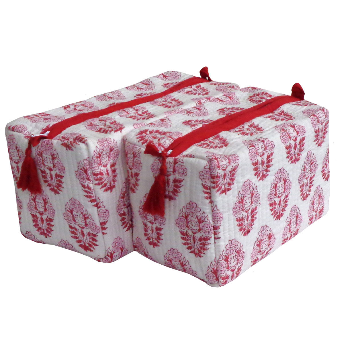 Hand Block Printed Cotton Quilted Makeup Bag (Set of 2)