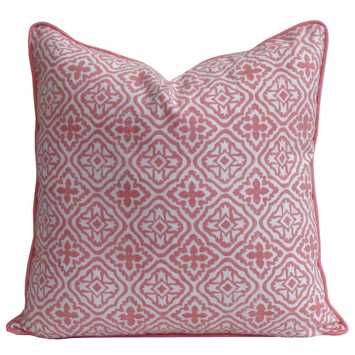 Cross Flower Pink Hand Block Print Cotton Cushion Cover