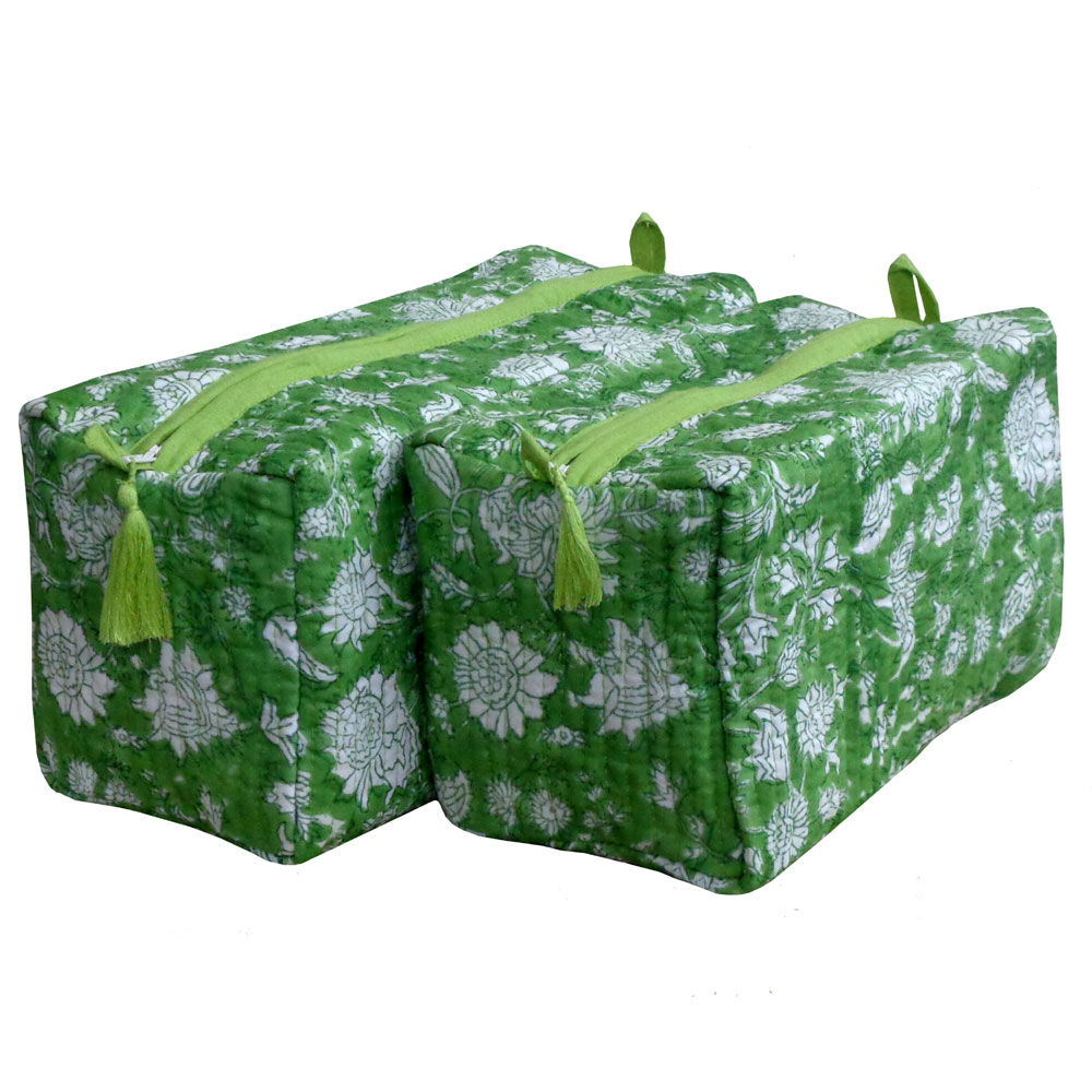 Hand Block Printed Cotton Quilted Makeup Bag (Set of 2)