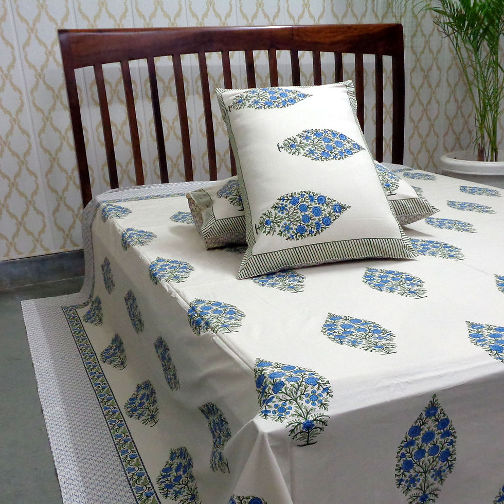 Thumbnail: Block Print 200 Thread Count Percale Cotton Bedspread with 2 Pillow Cases