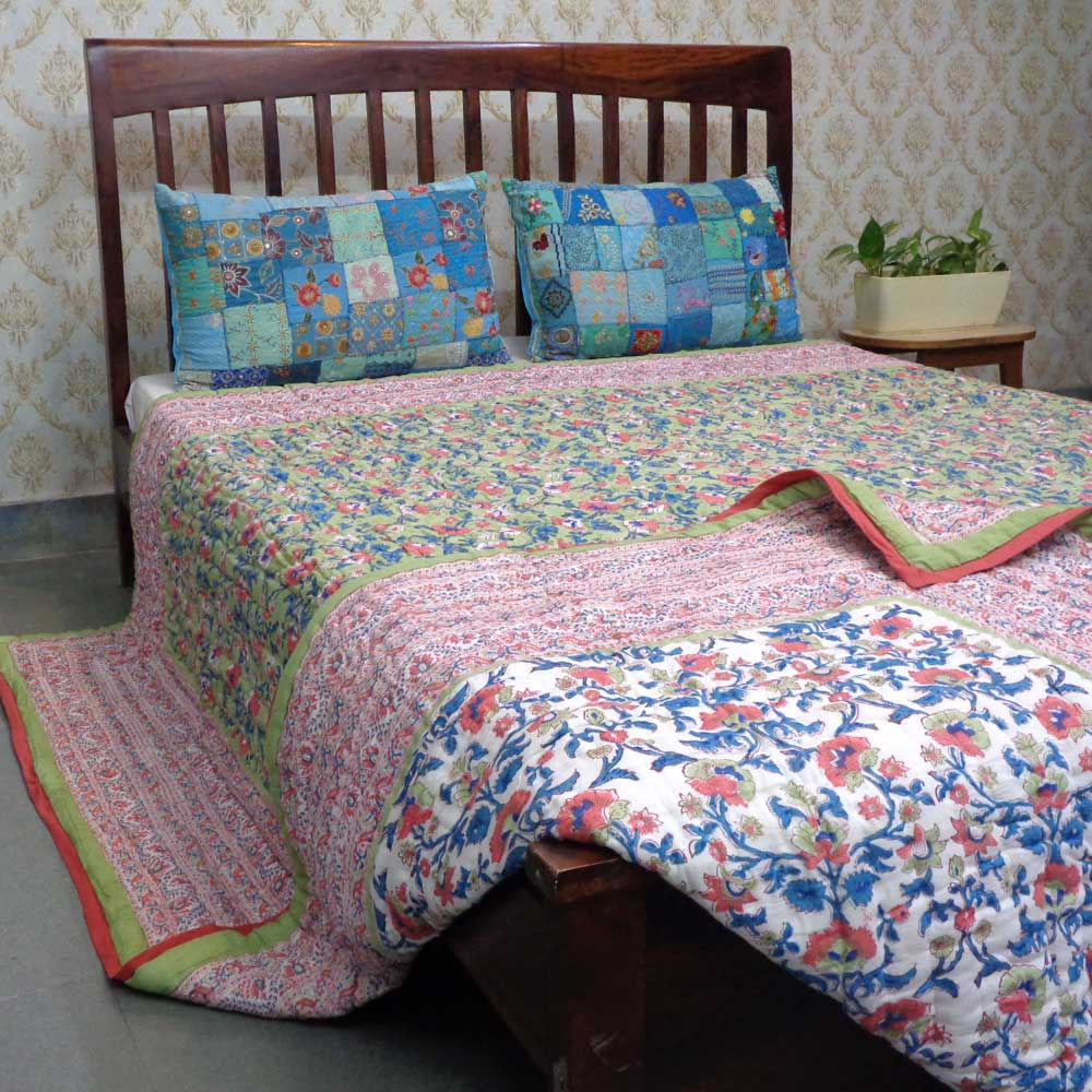 Hand Block Printed Reversible King Size Quilt