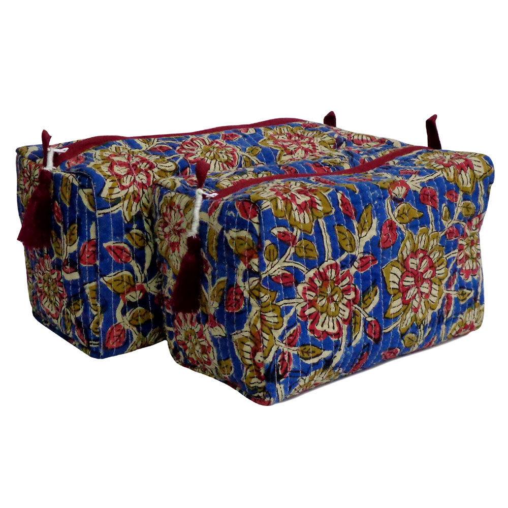 Hand Block Printed Cotton Quilted Makeup Bag (Set of 2)