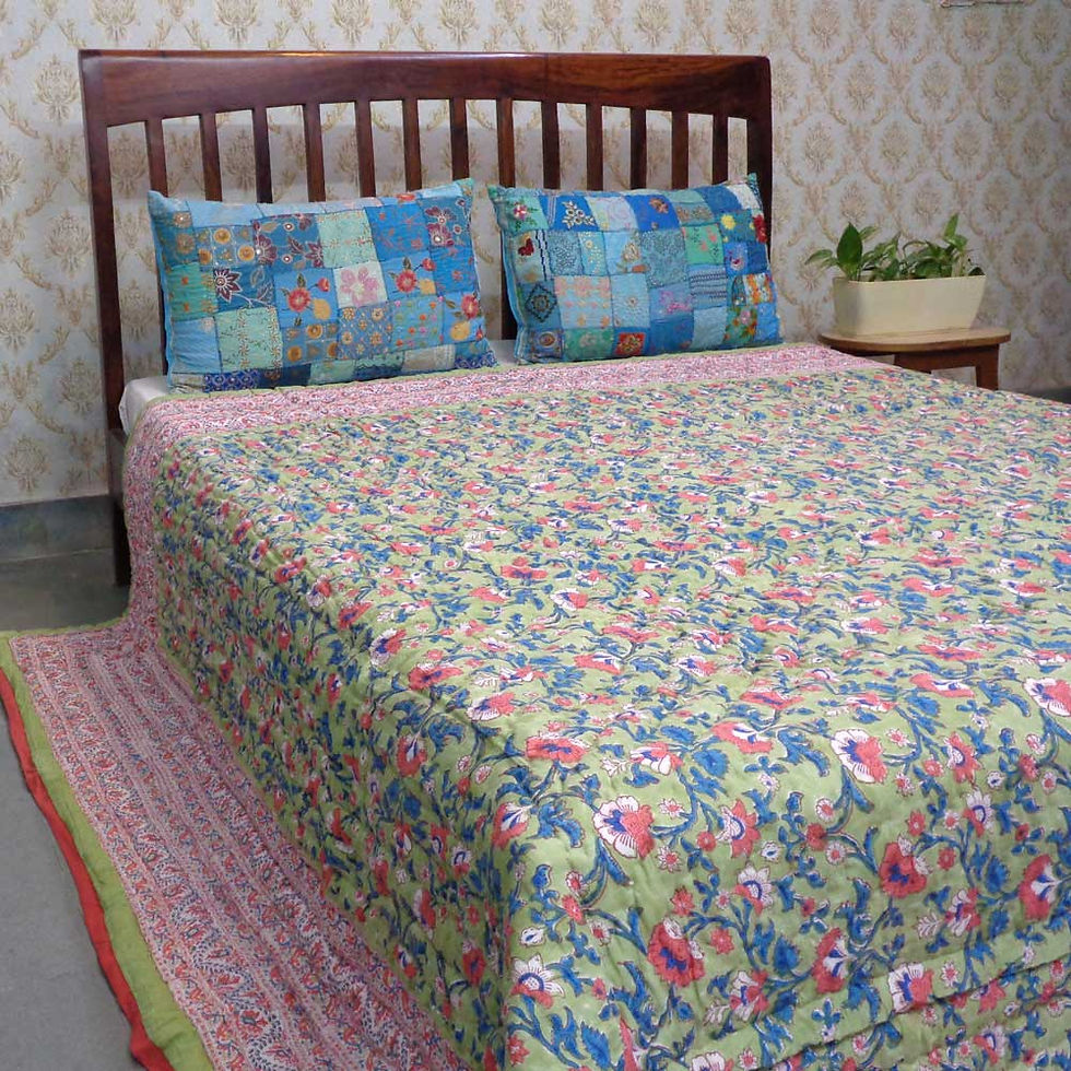 Thumbnail: Hand Block Printed Reversible King Size Quilt