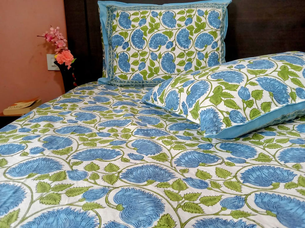 Thumbnail: Hand Block Print Cotton Bedspread with 2 Pillow Cases