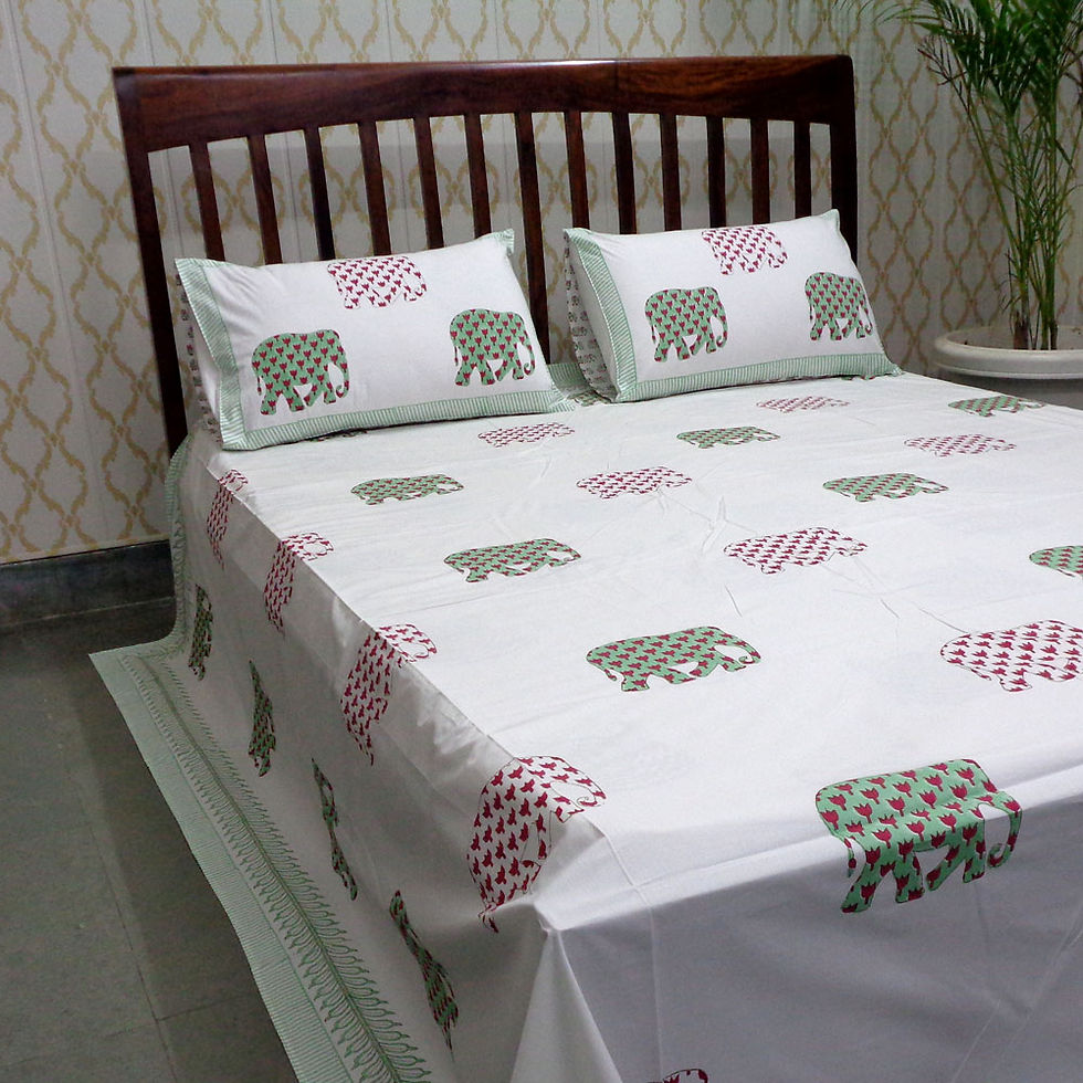 Thumbnail: Block Print 200 Thread Count Percale Cotton Bedspread with 2 Pillow Cases