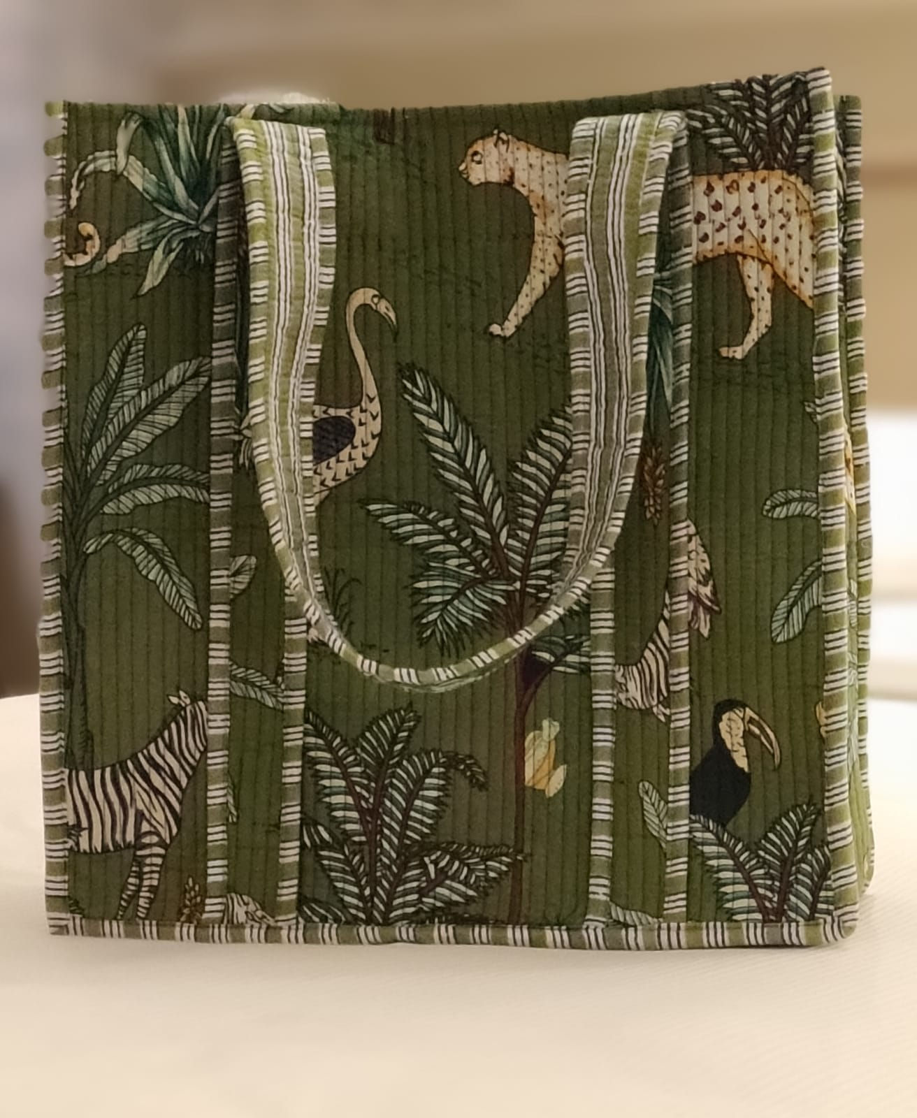 Green Safari Cotton Quilted Tote Bag