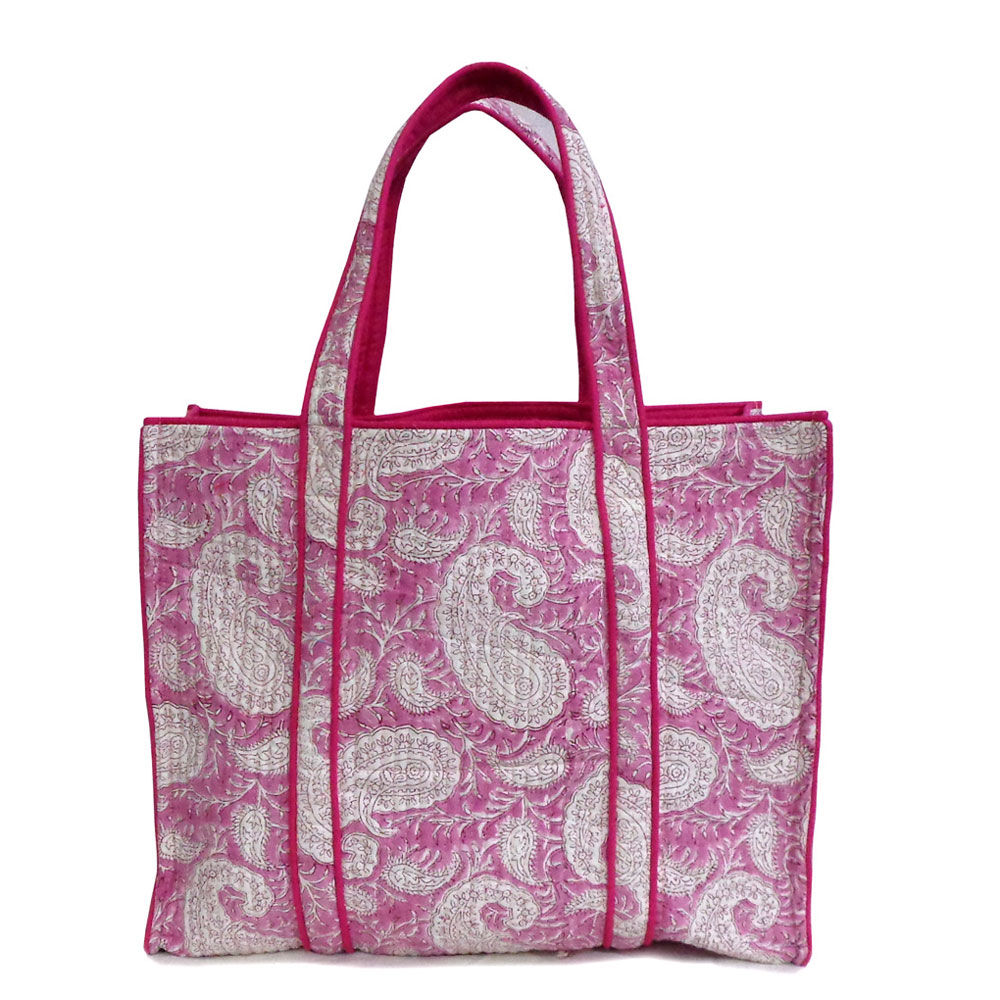 Hand Block Printed Cotton Quilted Tote Bag