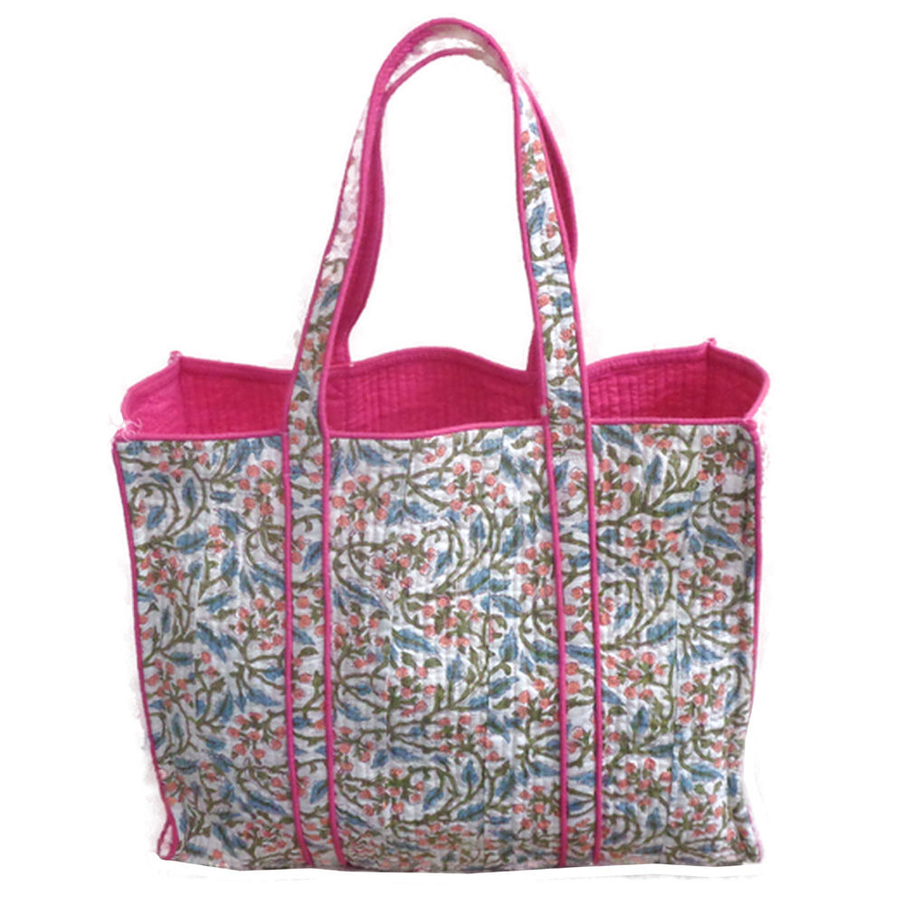 Hand Block Printed Cotton Quilted Tote Bag