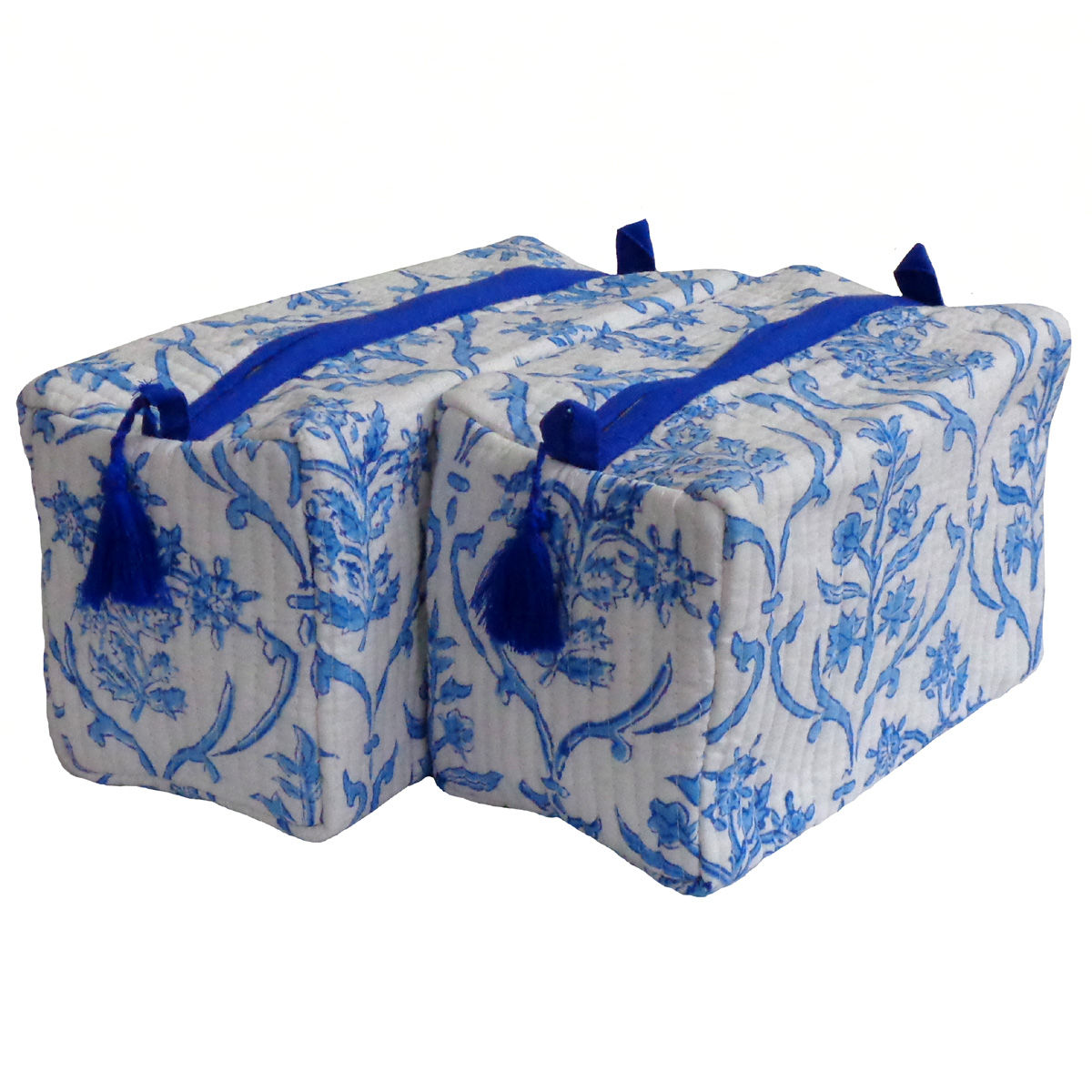 Hand Block Printed Cotton Quilted Makeup Bag (Set of 2)