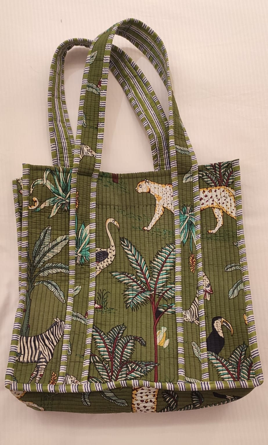 Thumbnail: Green Safari Cotton Quilted Tote Bag