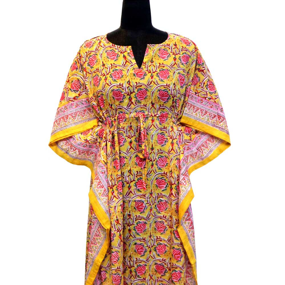 Hand Block Print Cotton Free Size Long Kaftan
