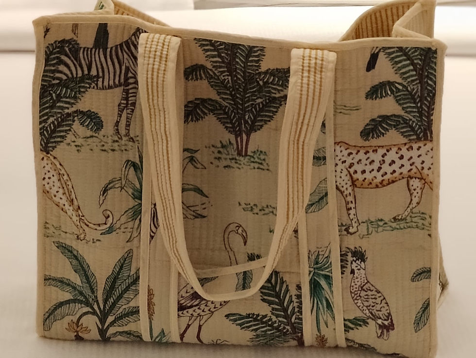 Thumbnail: Cream Safari Cotton Quilted Tote Bag