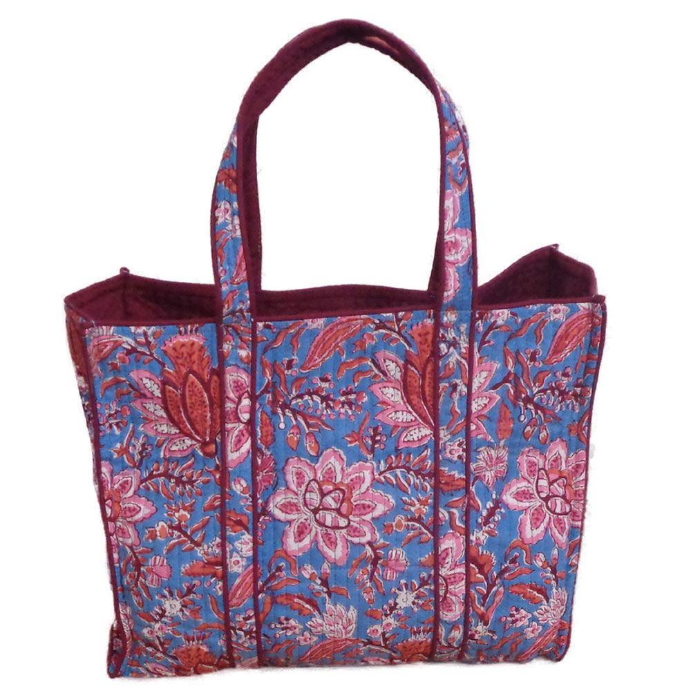 Hand Block Printed Cotton Quilted Tote Bag