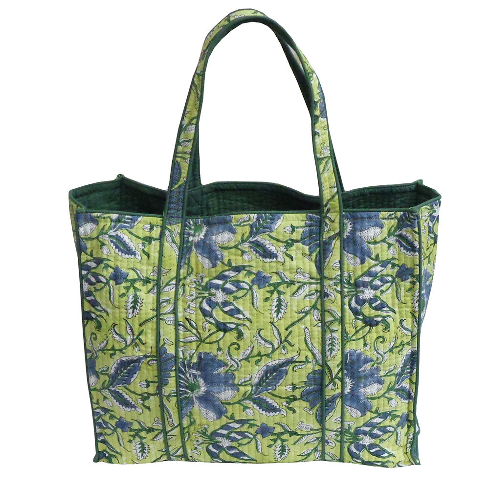 Hand Block Printed Cotton Quilted Tote Bag