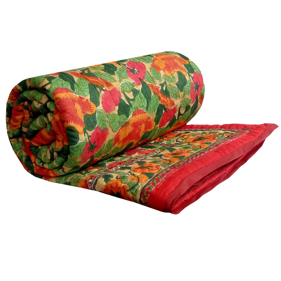 Thumbnail: Hand Block Printed Reversible Queen Size Quilt