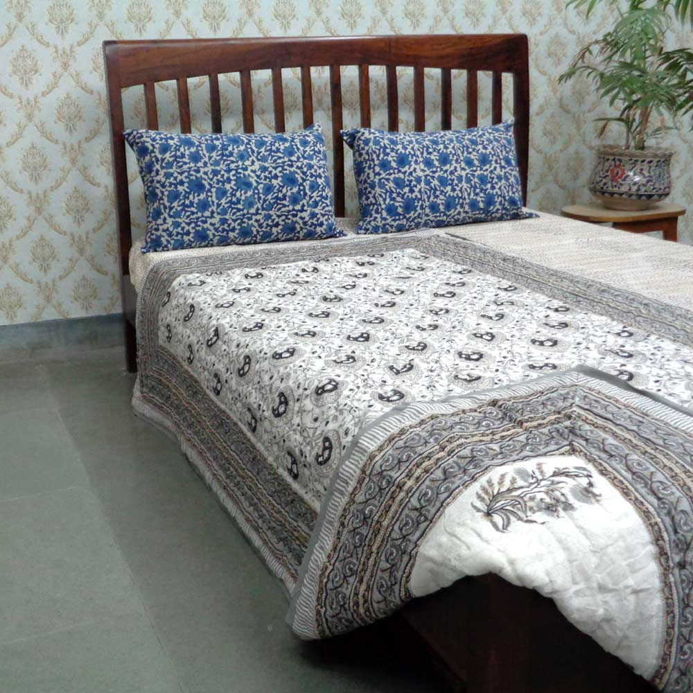 Hand Block Printed Reversible Twin Size Quilt