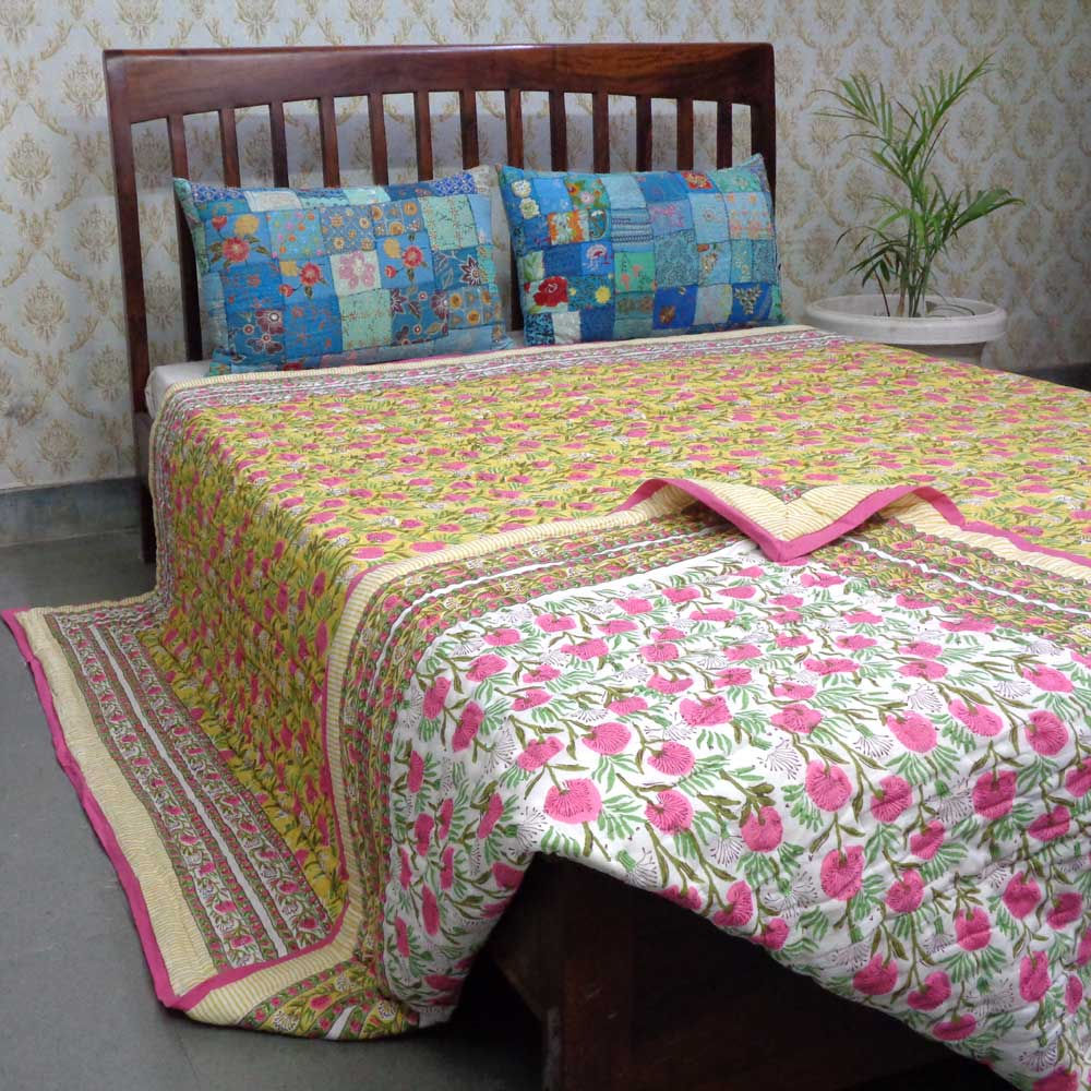 Hand Block Printed Reversible King Size Quilt