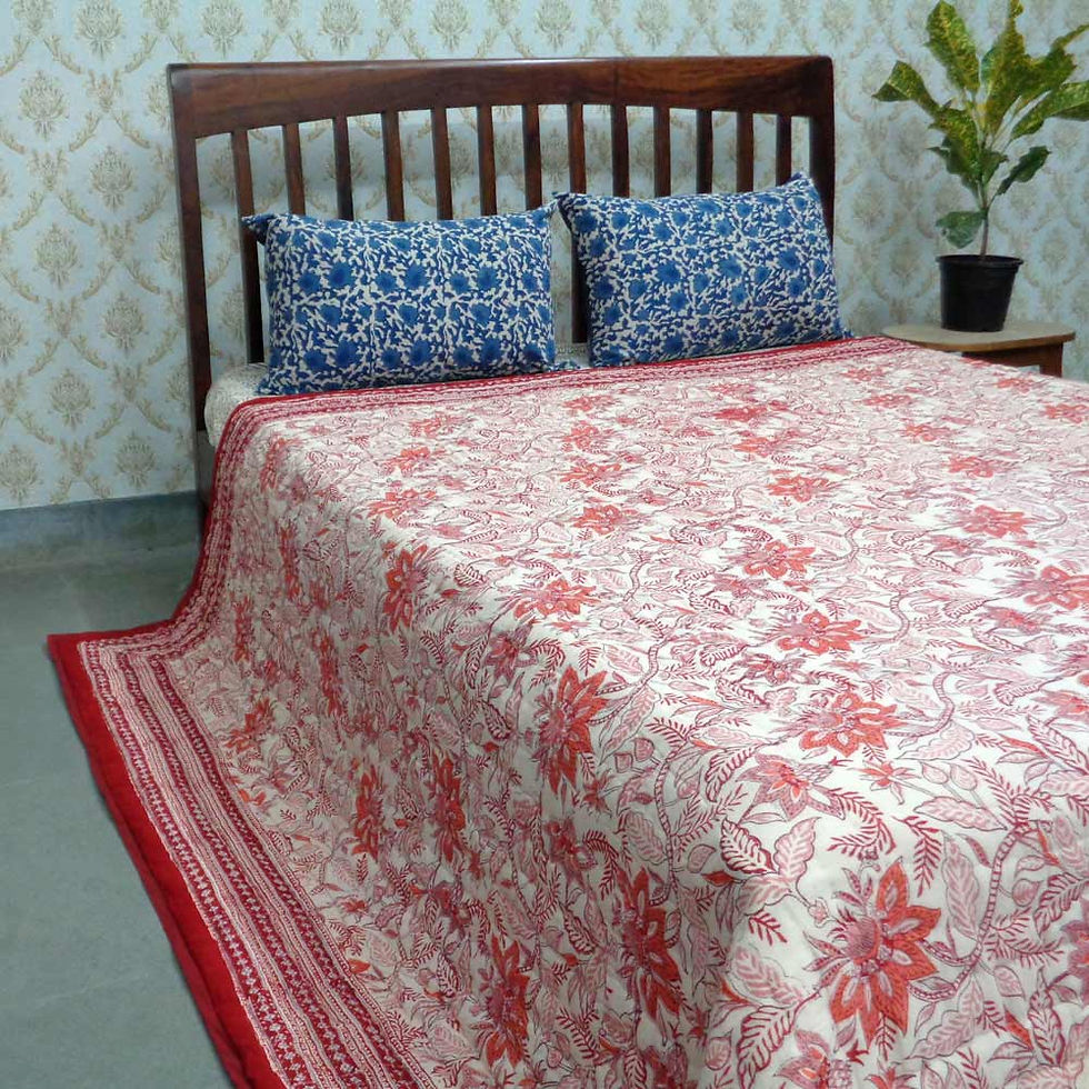 Thumbnail: Hand Block Printed Reversible King Size Quilt
